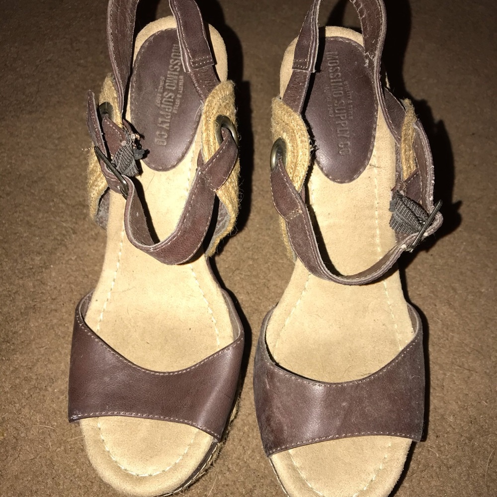 Brown leather wedges